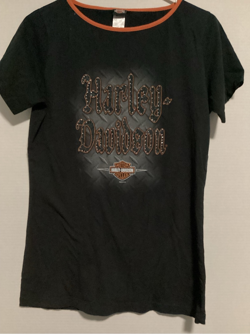 Harley-Davidson Black Tee with Orange Trim and Logo